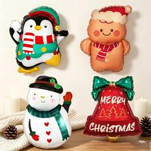 4pcs Gingerbread Man, Snowman, Penguin Bell Foil Balloons, Suitable For Christmas Decoration And New Year Party Decor - Multicolor - View 4