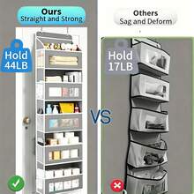 FF FINESSE THING 5-Tier Door Hanging Storage Organizer, Heavy-Duty Non-Woven With 5 Large Pockets & Hooks, Vertical Space Saver For Bathroom Wardrobe Bedroom Dorm, Holds Cosmetics, Toiletries, Towels & Cutlery - 灰色-5層10口袋 - 查看 4