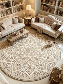 1pc Lotus Pattern Round Decorative Rug, Bedroom Decor, Small Rug, Carpet, Home Decor, Living Room Rug, Living Room Small Rug, Bedroom Carpet, Living Room Home Decor, Outdoor Rug, Washable Rug, Graduation Gift - Multicolor - View 1