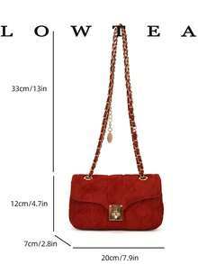 Bolso de hombro con correa de cadena y patrón de diamantes acolchados, bolso cuadrado pequeño de moda, cierre de bloqueo giratorio con cadena de metal, adecuado para niñas, mujeres, estudiantes universitarias, nuevas profesionales y trabajadores de cuello blanco, perfecto para trabajo, negocios, desplazamientos y escenarios escolares - Rojo - Ver 4