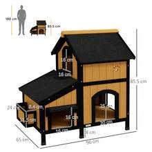 Casa para Gatos de Madera de Abeto de 2 Pisos con Múltiples Entradas, Casa para Animales Pequeños Resistente a la Intemperie con Techo de Asfalto para Uso en Exteriores - Amarillo + Madera - Ver 7
