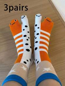 Women's Ocean Animal Split Toe Socks, Japanese Style 2-Toe Socks, Cartoon Whale & Clownfish Personalized Mid-Calf Socks - Multicolor - View 11