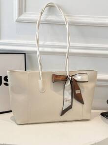 New Solid Color Luxury Minimalist Versatile Women's Shoulder Tote Bag - White - View 2