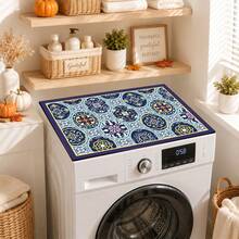 Luckybutterfly Retro Mediterranean Spanish Tile Washing Machine Top Cover Mat, Non‑Slip Reusable Dust‑Proof Washer Dryer Countertop Protector Pad, Stylish Laundry Room Home Decor Accessory - Multicolor - View 7