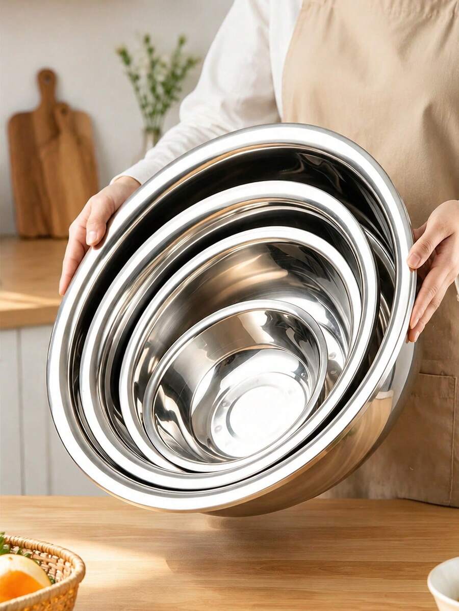 Nestable Stainless Steel Mixing Bowl Set, Deep Multi-Function Vegetable Washing & Prep Basin, Stackable Kitchen Containers, Home Restaurant Baking Cooking, Fruit Vegetable Salad Storage Bowl - View 1
