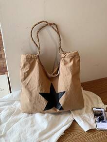 New Vintage Pentagram Large Capacity Commuter Tote Bag Handbag - Khaki - View 5