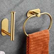 5pcs Stainless Steel Bathroom Towel Ring, Towel Bar, Bathroom Hook Set, Bathroom Storage Rack, Toilet Paper Holder, Storage Hook For Hotel - Square Bottom Nail-free - View 9