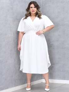 Duna Women's Plus Size Wrap Midi Dress With Short Sleeves - 查看 1