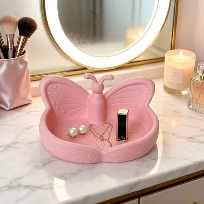 Mini Pink Butterfly Jewelry Storage Tray, Desktop Ring Necklace Earring Bracelet Organizer, Hair Accessory Display Stand, Vanity Bedroom Entryway Storage Decor, Makeup Table Small Item Sorting Organizer, Home Decor, Christmas Gift, Birthday Gift, Mother's Day Gift, Holiday Gift
