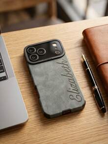Customized Personalized Name Phone Case, Compatible With IPhone 11 12 13 14 15 16 17 18 Pro Max Plus 17 Air, Korean Luxury Soft PU Leather, 3D DIY Engraved Letters Initial Name, Camera Shockproof Protective Shell, Holiday Gift For Lovers, Friends, Family And Yourself - Green - View 5