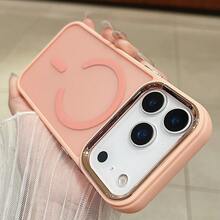 Electroplated Lens Magnetic Skin-Feel Phone Protective Case Compatible With IPhone 11 12 13 Pro Max 14 14 Pro Max 15 15 Pro Max 16 16 Pro Max 17 17 Pro 17 Pro Max 18 18 Pro 18 Pro Max - Pink - View 2