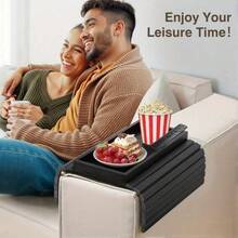 1pc Foldable Bamboo Armrest Tray, Suitable For Sofa, No Assembly Required. Equipped With Non-Slip Cup Holder And Non-Slip Pad On The Back, Suitable For Living Room, Bedroom And Office Use, Can Hold Phone, Snacks And Remote Control. - Multicolor - View 5