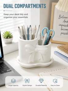 Multifunctional Round Bowknot Storage Bucket, Cute Desktop Organizer, Suitable For Stationery, Cosmetics, Pens And School Supplies, Portable Pen Holder Container, Perfect Gift For Students' Birthday And Back To School - Pen Holder - View 8