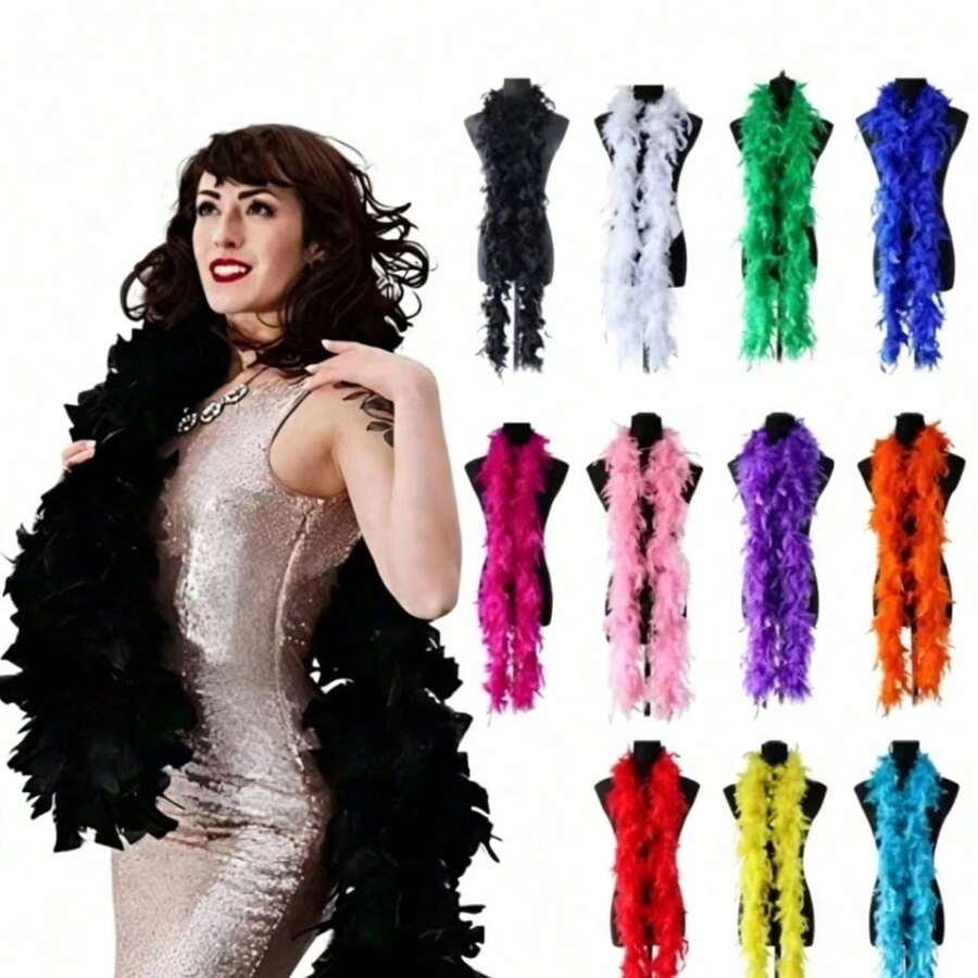 1-5pcs Fluffy Solid Color Feather Scarf, Long Turkey Feather Shawl, Halloween Carnival Birthday Party Cosplay Costume Accessory, Photo Prop DIY Handmade Decoration - A - View 1
