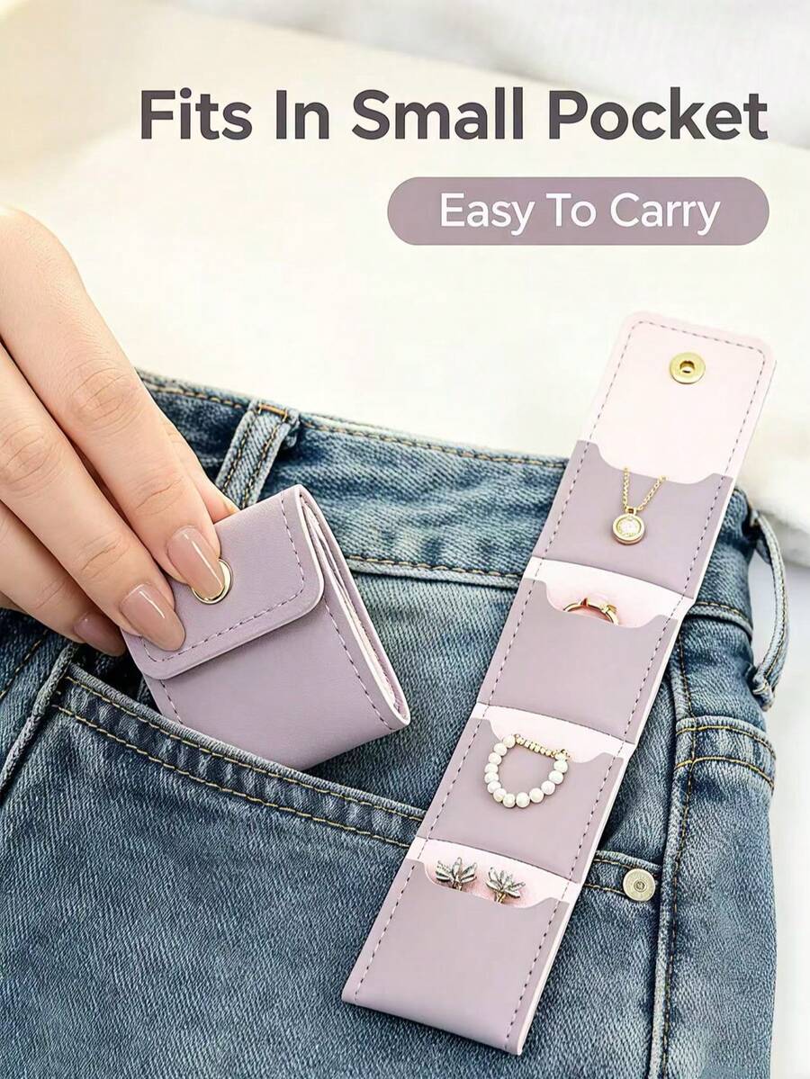 1 buah, Dompet Wanita Lipat, Tempat Perhiasan, Dompet Koin, Organizer Anting dan Kalung untuk Perjalanan, Tas Penyimpanan Kancing Mini, 4 Kompartemen, untuk Perjalanan Sehari-hari - MultiWarna - View 1