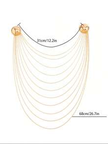 Women's Brooch - Gold Fashion INS Style Multi-Layer Chain Brooch With Tassel Double Buckle Design Suit Pin - Party - Evening - Star - View 7