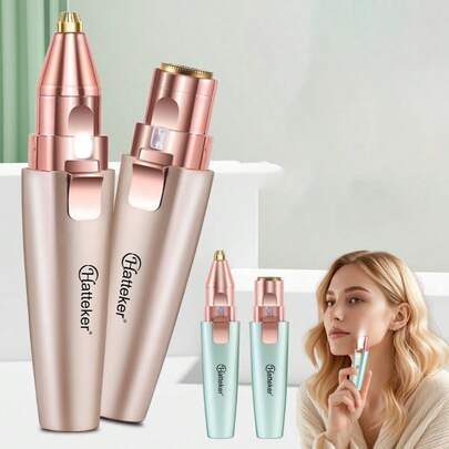 Hatteker 1 pieza Recortador de cejas eléctrico 2 en 1 para mujeres, afeitadora y recortadora de cejas portátil, depilador con forma de lápiz labial recargable por USB
