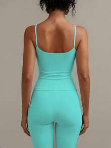 XLLAIS Sexy Backless Women Camisole, Elastic Casual Spaghetti Strap Tank Top Summer, Y2K Aesthetic - Mint Blue - View 2