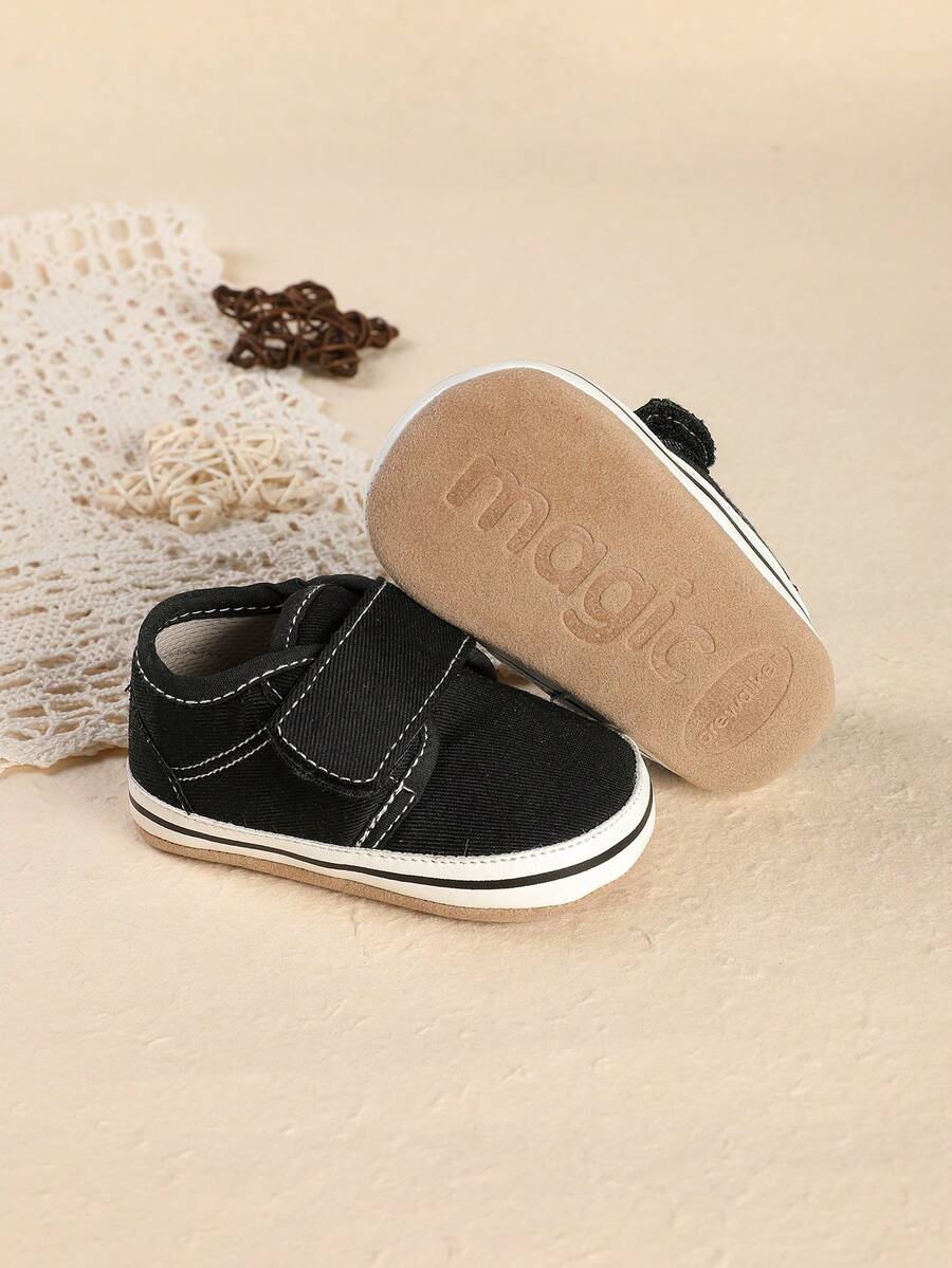 1 Pair Infant Toddler Canvas Flat Anti-Kick Casual Versatile Cute Sports Shoes For Boys, Suitable For Spring And Autumn - Black - View 1