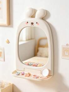1 pieza Espejo de tocador con diseño de conejo lindo para habitación infantil, espejo de pared para guardería con repisa de almacenamiento para pinzas de cabello, artículos de bebé y artículos esenciales - Multicolor - Ver 7
