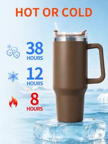 1set Stainless Steel Insulated Bottle With Lanyard & Straw, Modernist Vacuum Insulated Bottle For Outdoor Travel - Coffee Brown - View 3