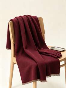Low-Key Premium Solid Color Men's Long Fur Scarf, Thick Soft Fabric, Intellectual Style Daily Wear Warm Neck Warmer, Oversized Wide Shawl - Burgundy - View 3