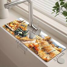 1pc Thanksgiving Pumpkin Pattern Rubber Faucet Splash Guard, Bathroom Faucet Splash Mat, Mud Guard, Moisture-Proof Anti-Slip Faucet Pad, Kitchen Countertop Accessory. Protect Your Kitchen Countertop. - Multicolor - View 12