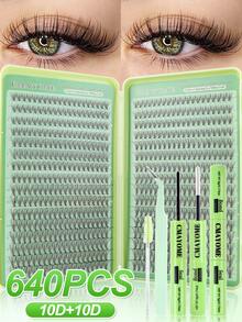 640/200pcs DIY Single Cluster False Eyelashes, Multiple Styles 9-16mm Mixed Length, 10D/20D Free Matching, Suitable For Natural Korean And Japanese Makeup, Soft And Durable, Lightweight And Delicate, Includes Glue, Brush And Tweezers Set, Easy For Daily, Date, Party And Holiday Use - Mint Green - View 19