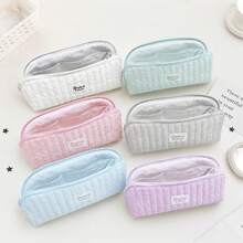 Rectangular Zipper Pencil Case, Vertical Quilted Design, Soft Padded Lining, Light Pink Polka Dot Interior With Multiple Storage Pockets, Fresh Soft Ulzzang Girl Style, Suitable For New Semester, Can Neatly Store Pens, Rulers, Erasers And Notebooks In One Place,Back To School - A - View 2