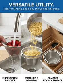 Multifunctional Stainless Steel Colander Bowl Set | Minimalist Ins Style Fine Mesh Strainer And Prep Bowl | Kitchen Fruit Blueberry Drainer Basket, Nut Salad Sauce Serving Bowl - Standard - View 4