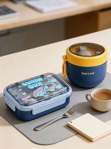 SEAL LOCK Cute Animal Print Bento Box, Sealed Portable Lunch Box With Fork And Spoon, Reusable And Microwave- Meal Prep Container, Suitable For Home, School, Office, Travel, Back To School Season And Outdoor Picnic - Multicolor - View 3