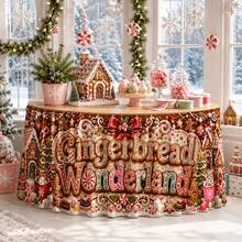 1pc Gingerbread Wonderland Christmas Print Table Skirt, Suitable For Holiday Parties, Winter Gatherings, Kitchen Home Decor And Christmas Decoration - A - View 5