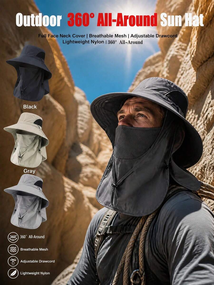 Breathable Windproof Outdoor Shade Hat With Removable Face Cover Multifunctional 360° All-Around Sun Protection Outdoor Hat For Men And Women For Hiking Garden Stuff Camping Patio Garden Travel Vacations Farms Cycling Fishing Essentials Accessories