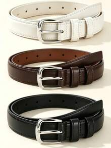 3pcs Men's Simple Casual Black Leather Belt, Minimalist Versatile Unisex Jeans Belt For Daily Wear - 3-pack - View 7