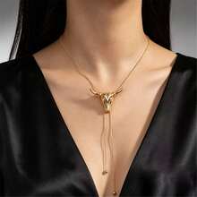1 pieza Collar Bolo Vintage Western con Calavera de Longhorn, Cadena de Serpiente Ajustable en Forma de Y-Lazo, Joyería Bohemiana para Mujer Vaquera en Vacaciones - Dorado - Ver 2