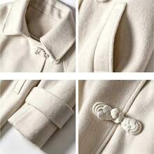 Elegant Women's Mid-Length Coat, Lapel Design, Decorated With Loquat Buttons, Long Raglan Sleeves, Woven Fabric, Suitable For Autumn And Winter Wear. - Beige - View 6