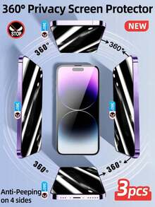 Yezodawee 3pcs 360° Full Coverage Privacy Screen Protector - 4-Way Privacy Protection, Ultra-Strong Tempered Glass, 5x Strength Increase, Invisible Protection, Anti-Fingerprint, Easy Installation, Scratch-Resistant, Bubble-Free, Compatible With Phone Cases, Anti-Peeping, Anti-Fingerprint, Anti-Drop, Suitable For IPhone 18 Pro Max/17 Pro/17 Air/17/16 Pro Max/16E/16 Plus/15 Pro Max/14/13/12 Series - 3Pcs - View 20