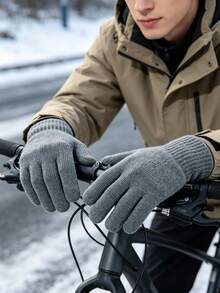 3PCS/2PCS/1PC Winter Knitted Warm Gloves Unisex Solid Color Elastic Finger-Separated Cycling, Outdoor Work Cold-Proof Woolen Gloves - Solid Color - View 3