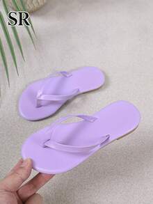1 Pair Purple Flip Flops For Kids, Fashionable Minimalist Casual Sandals, Beach Holiday Shoes For Children - Purple - View 2