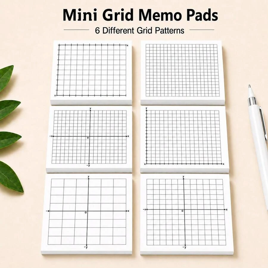 5/10pcs Mini Grid Sticky Notes (125/250 Sheets), 3x3 Inch, Multiple X-Y Axis Grid Patterns - Perfect For Office/School Supplies Organization And Note-Taking, Back To School Essential - Square (White) - View 1