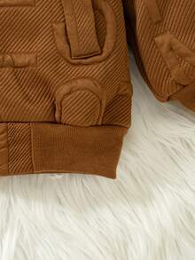 Young Boy Casual Fashion 3D Letter Embossed Thermal Lined Thickened Turn-Down Collar Zip-Up Warm Jacket For Autumn/Winter - Brown - View 9