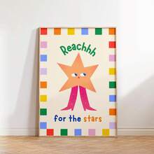 1pc Reach For The Stars Nursery Wall Art, Cute Star Print Canvas Painting, Inspirational Quote Poster For Boys And Girls Bedroom, Unframed/Framed/Hanging Decor - Multicolor - View 6