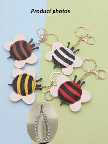 Cartoon Insect Bee Artificial Leather Material, Women's Keychain Bag Charm, Detachable Faux Pearl Chain, Daily Backpack - Multicolor - View 8