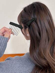 2pcs/Set Women's Cute Elegant Minimalist Fashion Street Style Black/Beige/Blue/Pink Bow Metal Side Hair Comb, Daily Vacation Gift, Vacation Hair Accessory - Multicolor - View 2