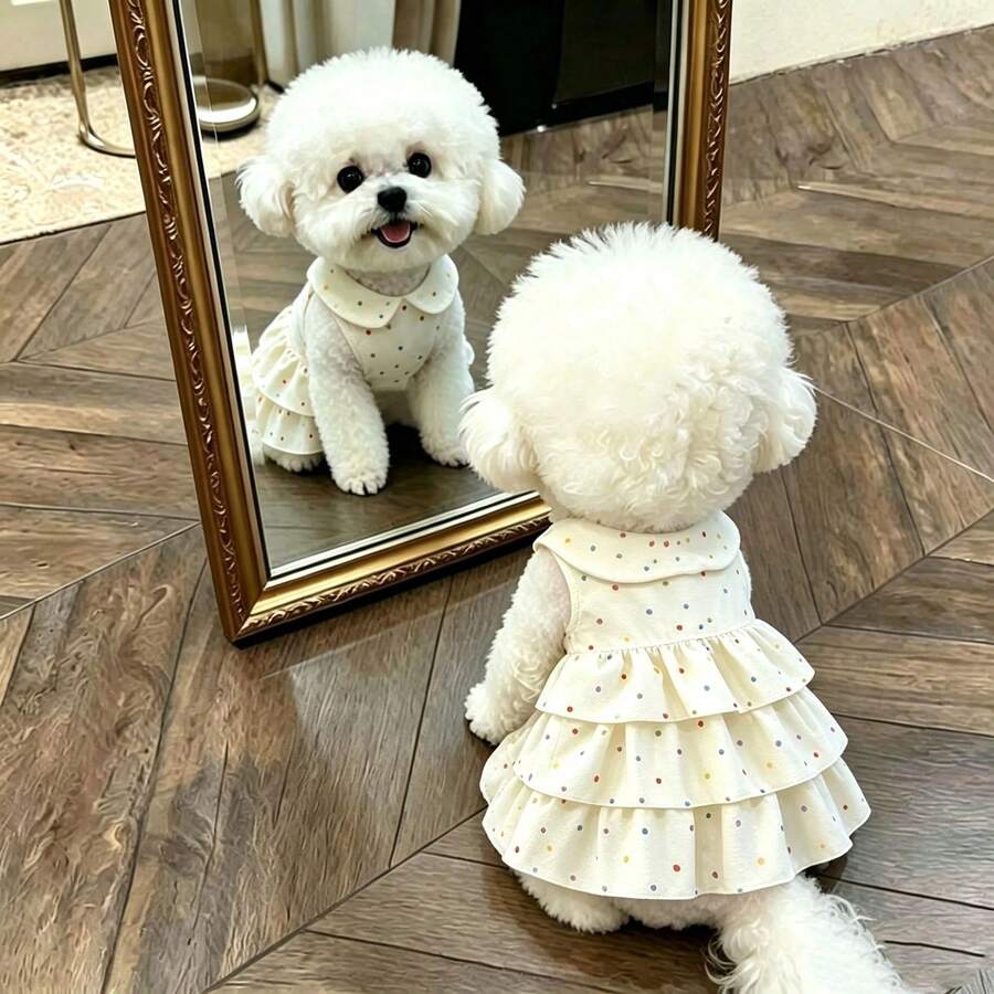 1 buah Rok Kue Berlapis untuk Anjing/Kucing Peliharaan, Gaun Putri Ringan dan Lembut untuk Musim Semi/Panas, Cocok untuk Teddy Poodle dan Hewan Peliharaan Kecil Lainnya - Putih - View 1