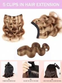 Highlight #4/27 Body Wave One Piece Clip In Hair Extensions Brazilian Human Hair 5 Clips Inner Layer Hidden Human Hair Extensions - S4/27 - View 3