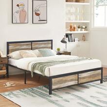 VECELO Single Size Bed Frame With Wooden Headboard And Footboard, Metal Platform Bed, Easy To Assembly - Khaki - View 7