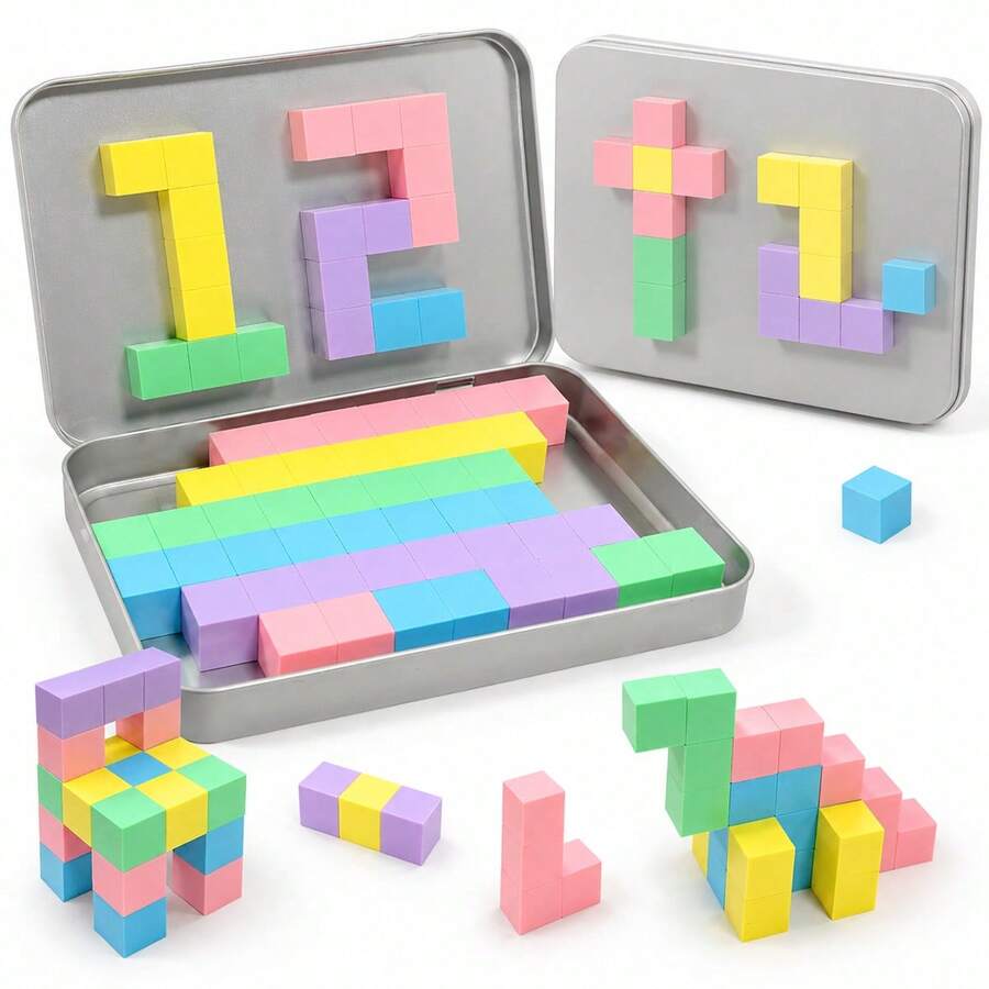 Macaron Colorful Magnetic Building Blocks, Mini Travel Portable Set, Educational Preschool STEM Sensory Toy, DIY Construction, Gift For Boys And Girls - Multicolor - View 1