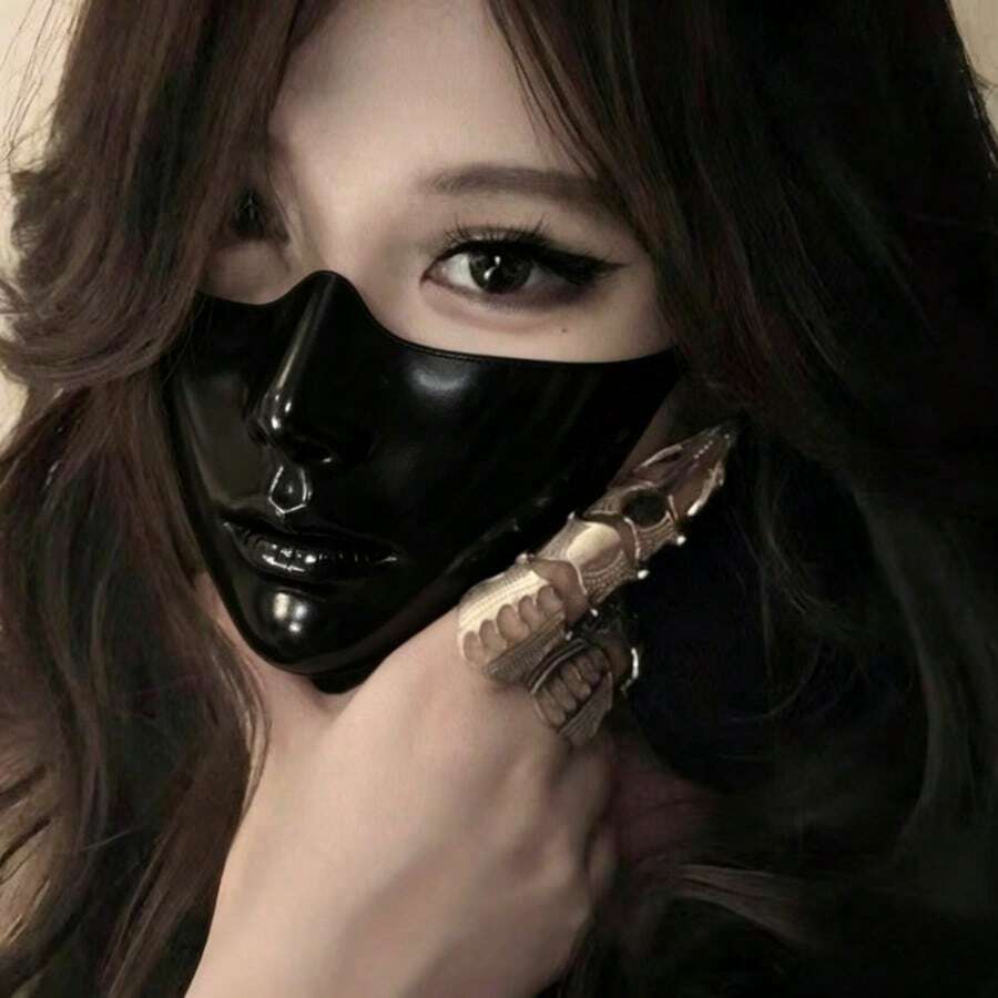 1 buah/2 buah/3 buah Masker Setengah Wajah Premium, Bentuk Wajah Sempurna Bionik Cosplay Halloween Cyberpunk Teknologi Mekanik Wajah Palsu, Hadiah Liburan, Properti Foto [Tali Telinga Elastis yang Dapat Diatur]