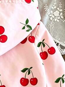 Baby Girl Cherry Print Warm Hooded Jacket - Pink - View 6